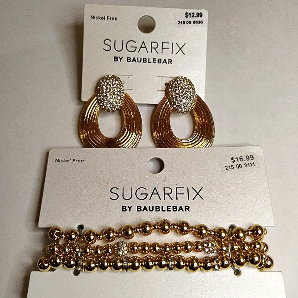 Sugar Fix by Baublebar Gold‎ Tone Rhinestone Earring & Bracelet Set